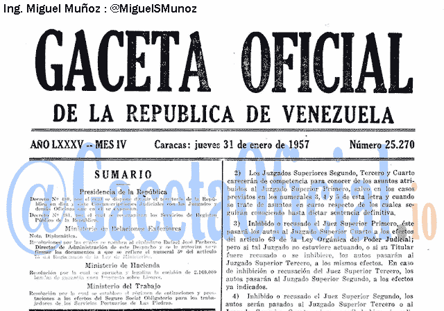 Gaceta Oficial 25270 del 31 Enero 1957
