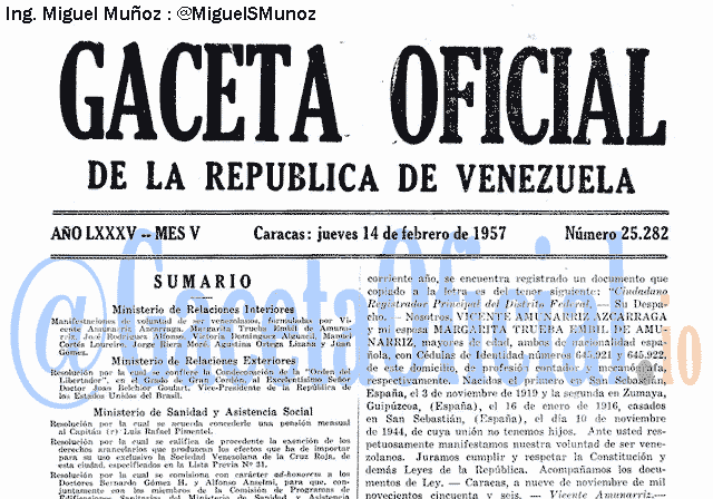 Gaceta Oficial 25282 del 14 Febrero 1957