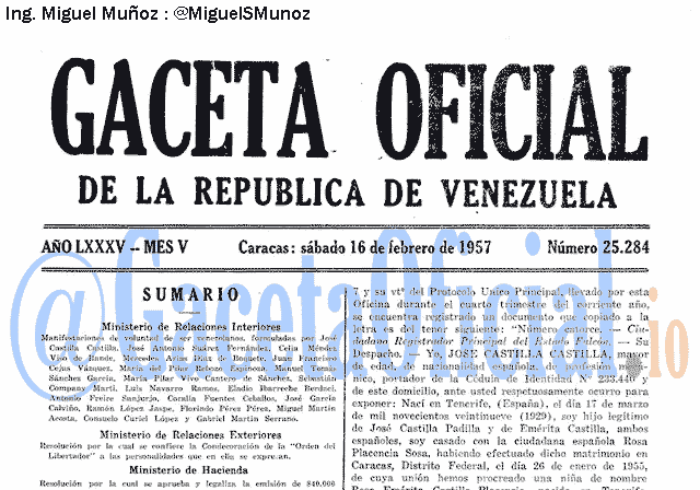 Gaceta Oficial 25284 del 16 Febrero 1957