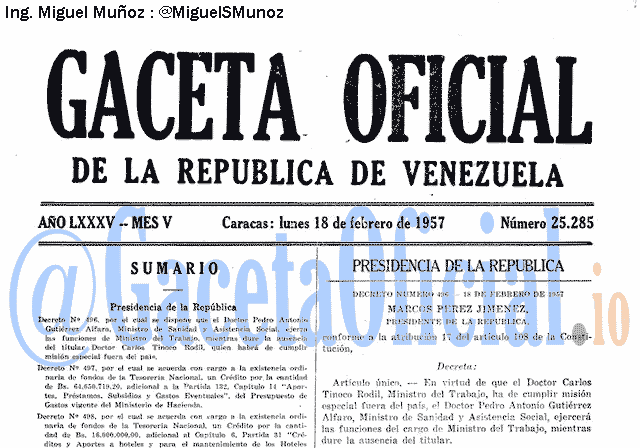 Gaceta Oficial 25285 del 18 Febrero 1957