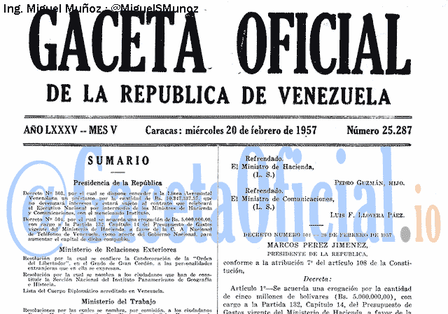 Gaceta Oficial 25287 del 20 Febrero 1957