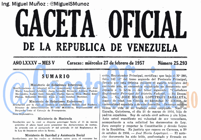 Gaceta Oficial 25293 del 27 Febrero 1957