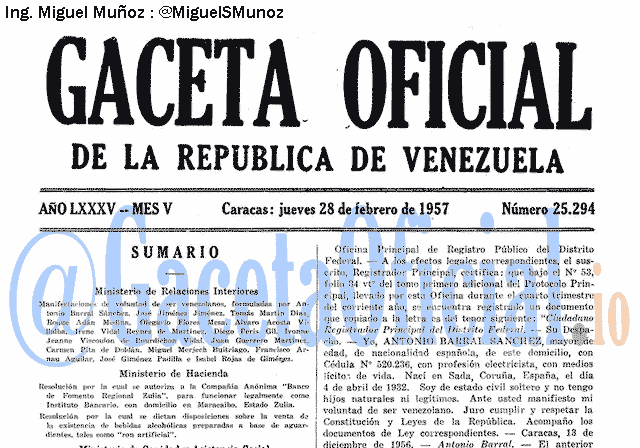 Gaceta Oficial 25294 del 28 Febrero 1957