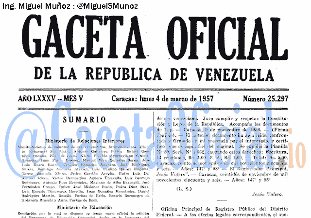 Gaceta Oficial 25297 del 4 Marzo 1957