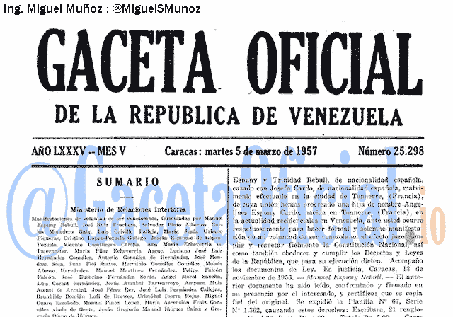 Gaceta Oficial 25298 del 5 Marzo 1957