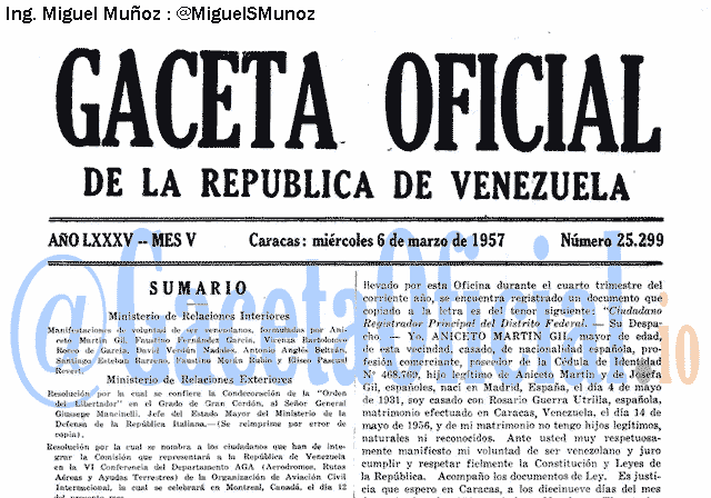 Gaceta Oficial 25299 del 6 Marzo 1957
