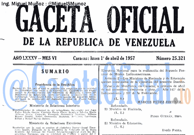 Gaceta Oficial 25321 del 1 Abril 1957