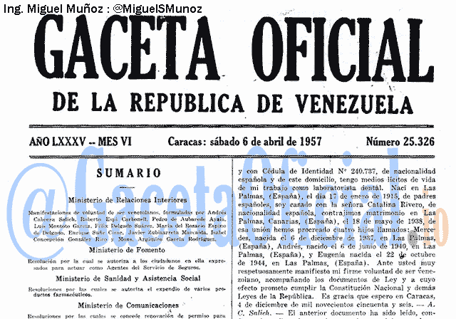 Gaceta Oficial 25326 del 6 Abril 1957
