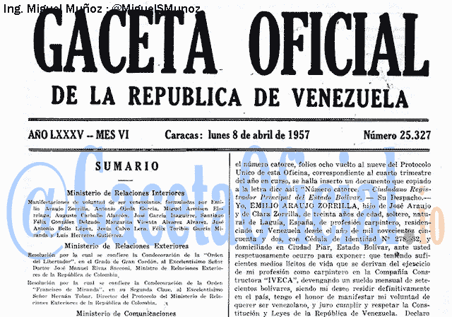 Gaceta Oficial 25327 del 8 Abril 1957