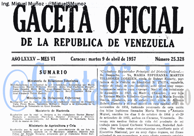 Gaceta Oficial 25328 del 9 Abril 1957