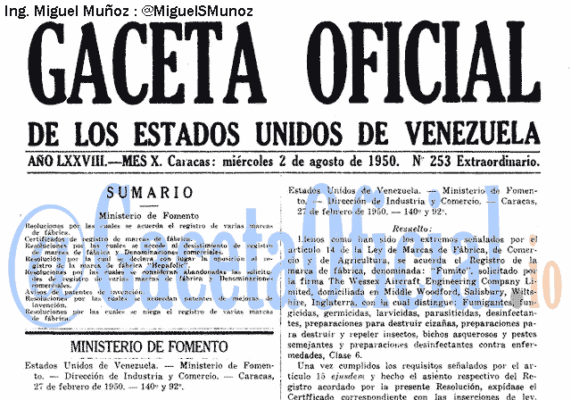 Gaceta Oficial 253 del 2 Agosto 1950