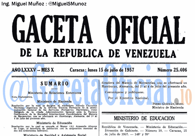Gaceta Oficial 25406 del 15 Julio 1957