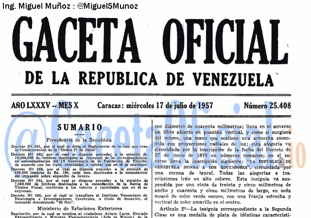 Gaceta Oficial 25408 del 17 Julio 1957