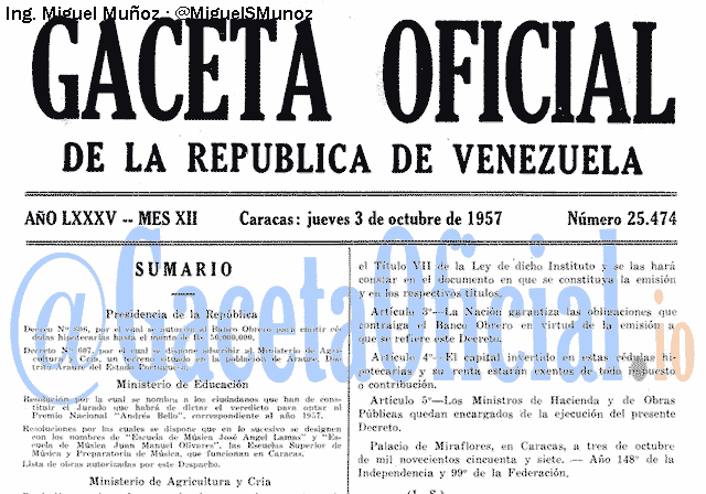 Gaceta Oficial 25474 del 3 Octubre 1957