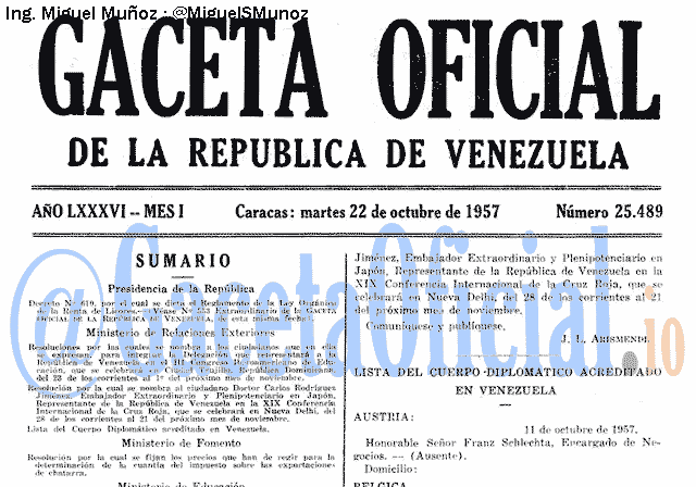 Gaceta Oficial 25489 del 22 Octubre 1957