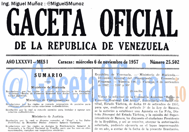 Gaceta Oficial 25502 del 6 Noviembre 1957