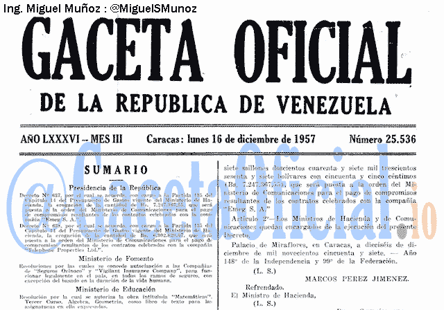 Gaceta Oficial 25536 del 16 Diciembre 1957