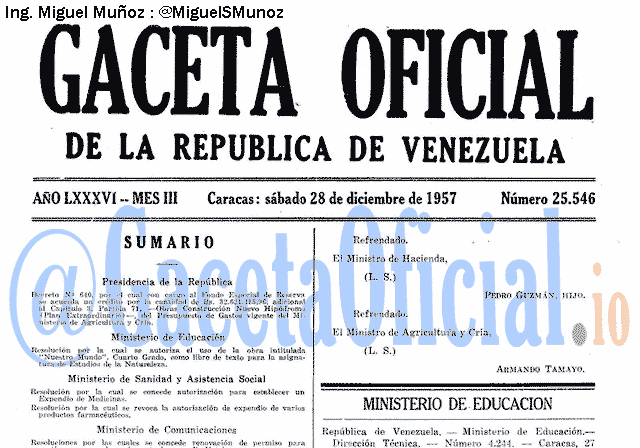 Gaceta Oficial 25546 del 28 Diciembre 1957