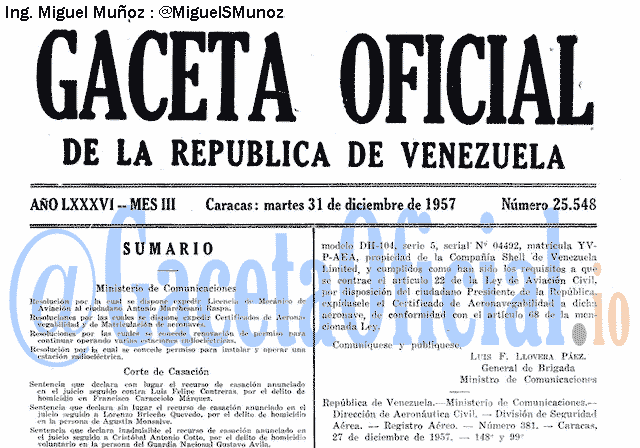 Gaceta Oficial 25548 del 31 Diciembre 1957