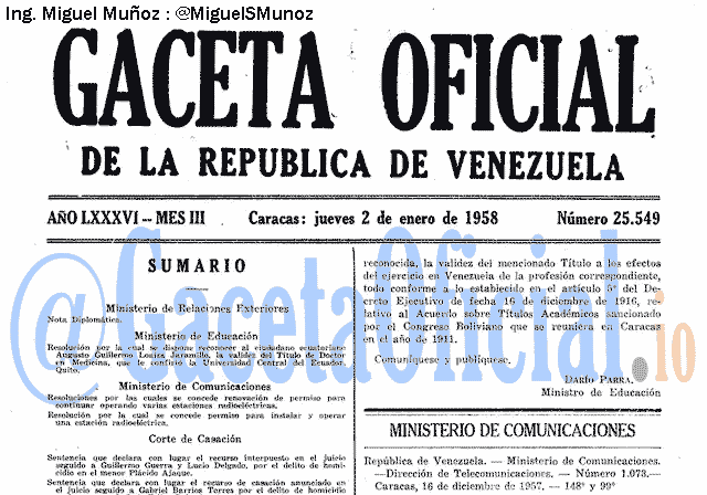 Gaceta Oficial 25549 del 2 Enero 1958
