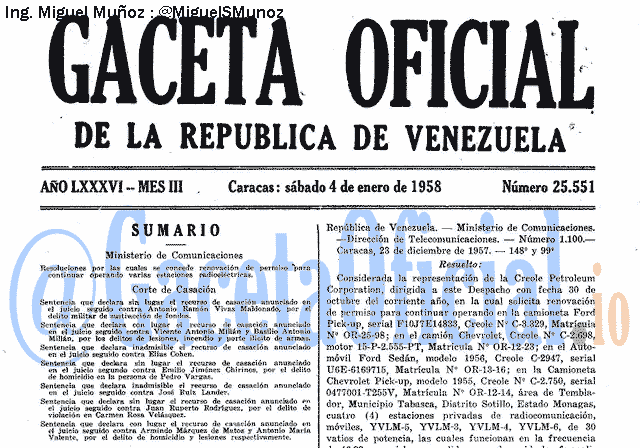 Gaceta Oficial 25551 del 4 Enero 1958