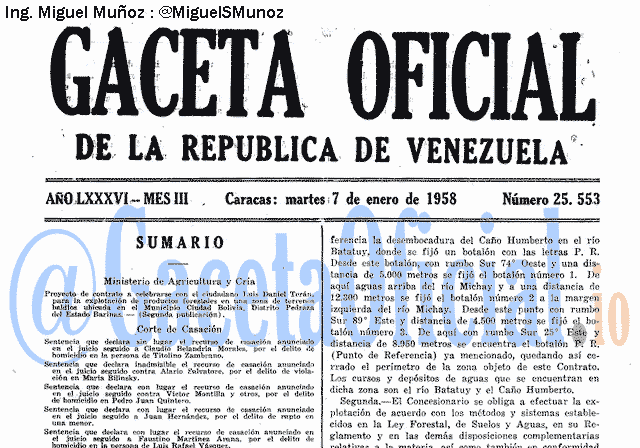 Gaceta Oficial 25553 del 7 Enero 1958
