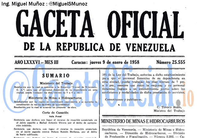 Gaceta Oficial 25555 del 9 Enero 1958