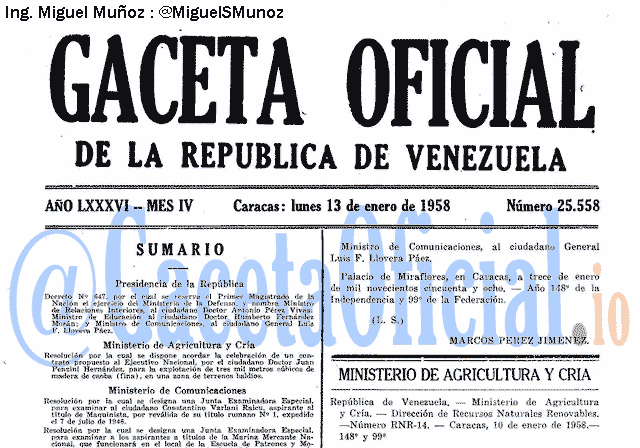 Gaceta Oficial 25558 del 13 Enero 1958