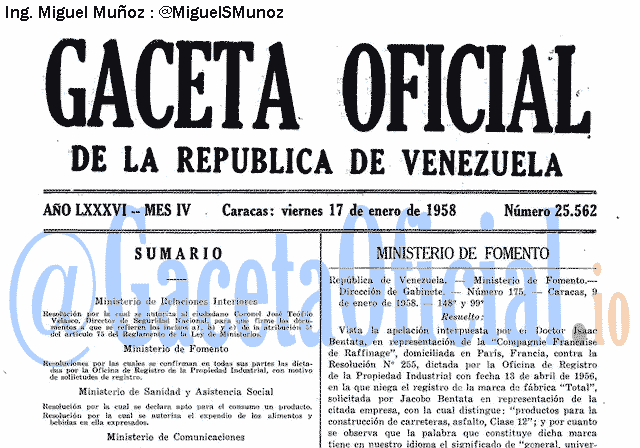 Gaceta Oficial 25562 del 17 Enero 1958