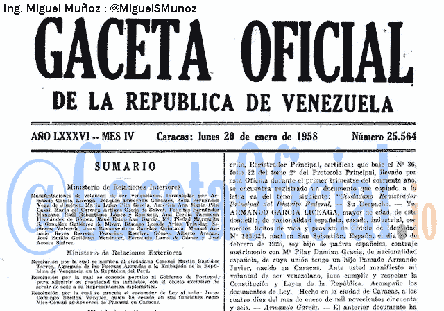 Gaceta Oficial 25564 del 20 Enero 1958