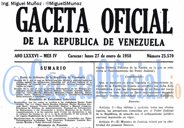 Gaceta Oficial 25570 del 27 Enero 1958