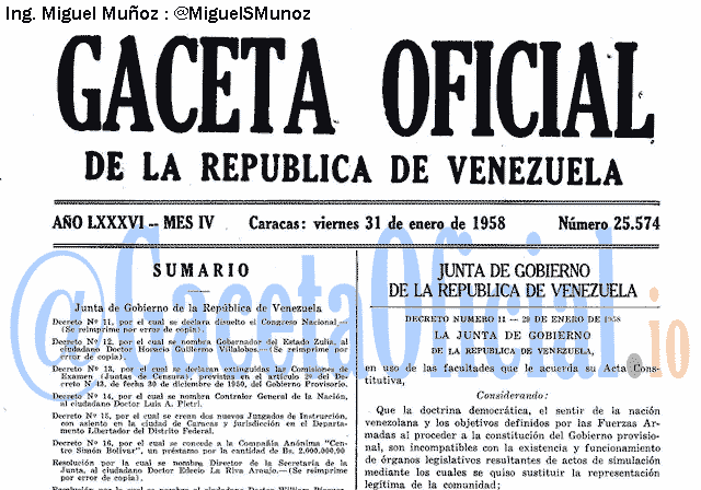 Gaceta Oficial 25574 del 31 Enero 1958