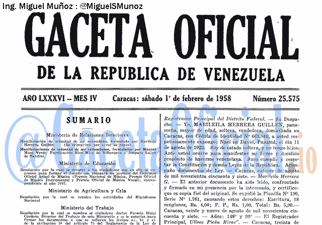 Gaceta Oficial 25575 del 1 Febrero 1958