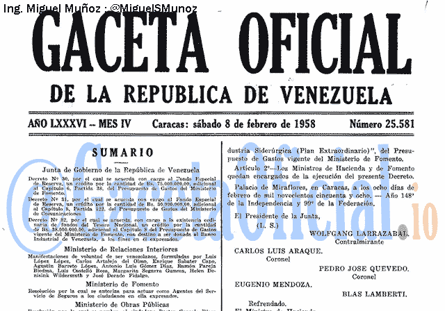 Gaceta Oficial 25581 del 8 Febrero 1958
