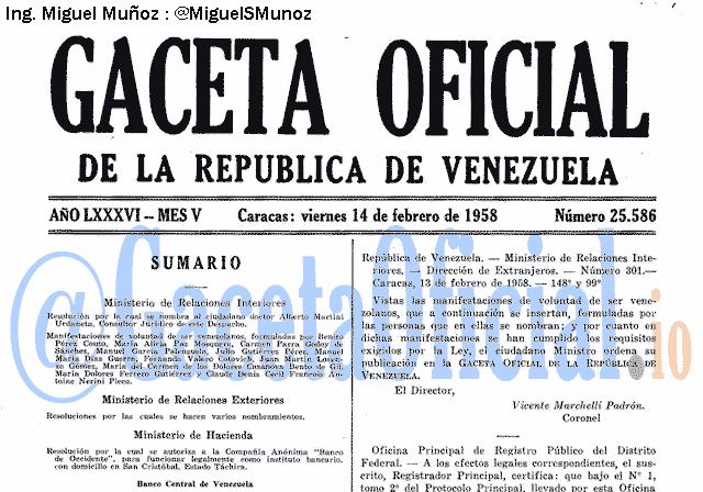 Gaceta Oficial 25586 del 14 Febrero 1958