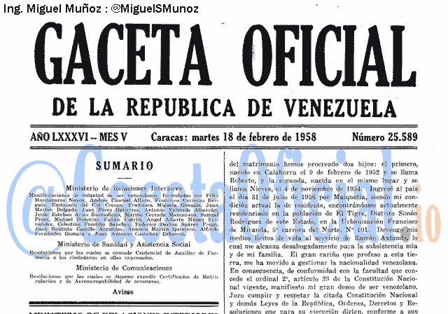 Gaceta Oficial 25589 del 18 Febrero 1958