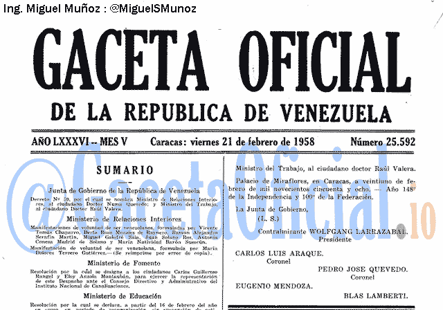 Gaceta Oficial 25592 del 21 Febrero 1958