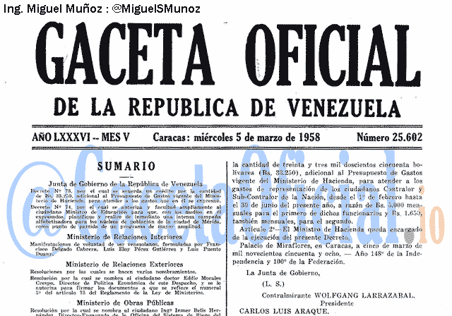 Gaceta Oficial 25602 del 5 Marzo 1958
