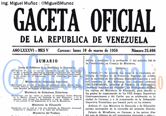 Gaceta Oficial 25606 del 10 Marzo 1958
