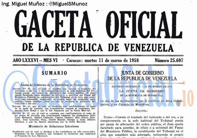 Gaceta Oficial 25607 del 11 Marzo 1958