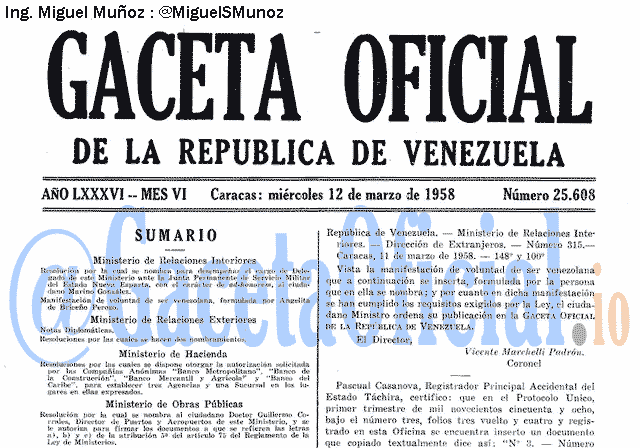 Gaceta Oficial 25608 del 12 Marzo 1958