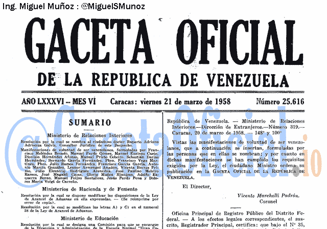 Gaceta Oficial 25616 del 21 Marzo 1958