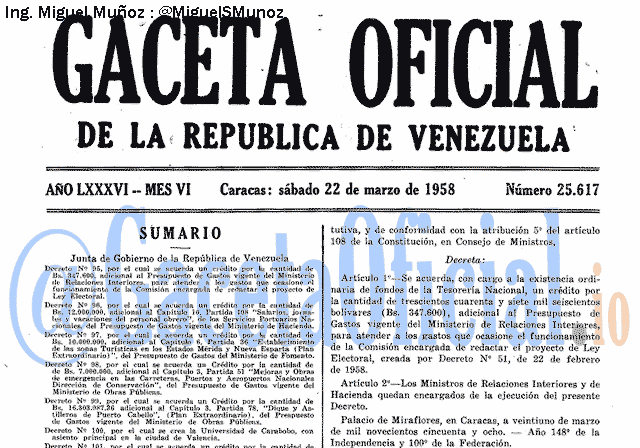 Gaceta Oficial 25617 del 22 Marzo 1958