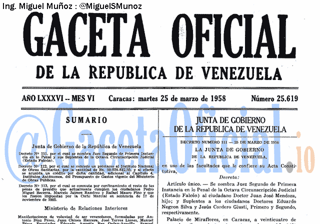 Gaceta Oficial 25619 del 25 Marzo 1958