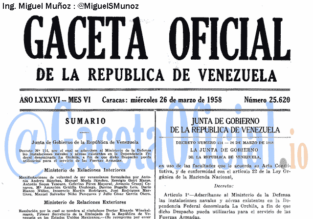 Gaceta Oficial 25620 del 26 Marzo 1958