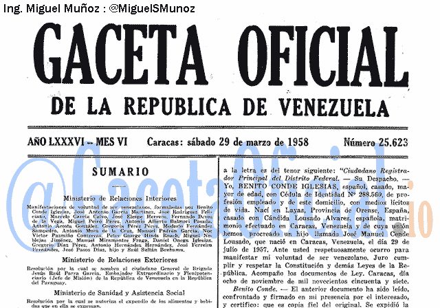 Gaceta Oficial 25623 del 29 Marzo 1958