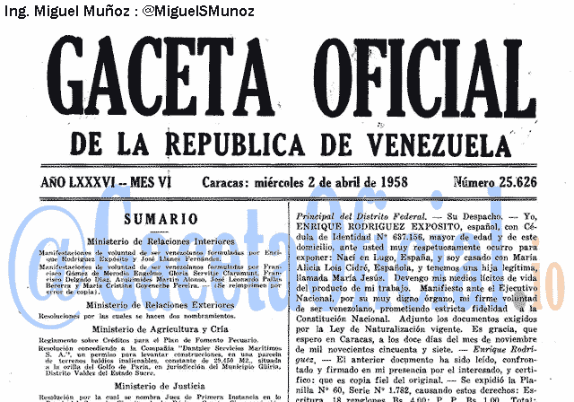 Gaceta Oficial 25626 del 2 Abril 1958