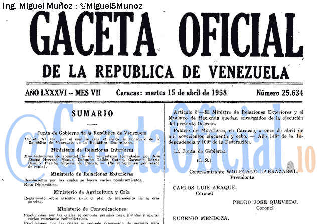 Gaceta Oficial 25634 del 15 Abril 1958