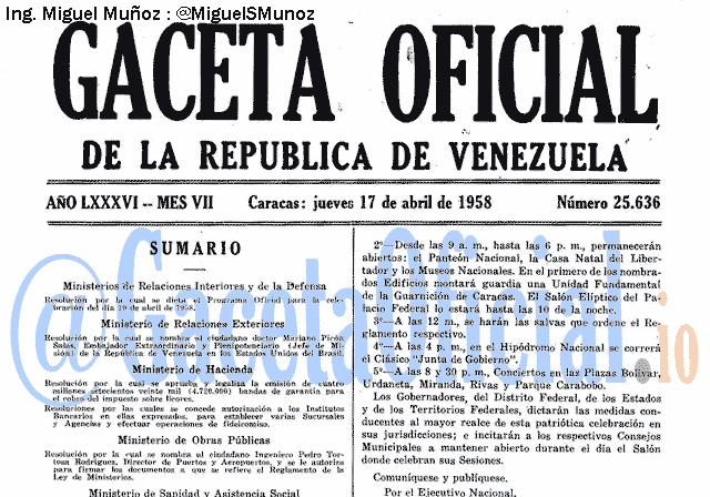 Gaceta Oficial 25636 del 17 Abril 1958
