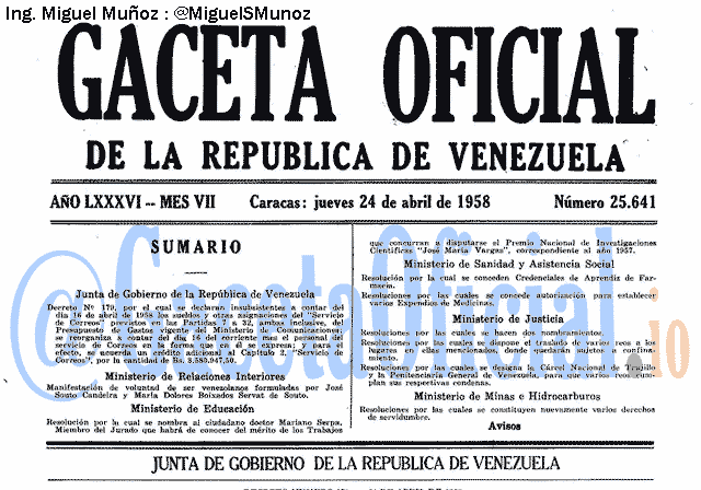 Gaceta Oficial 25641 del 24 Abril 1958